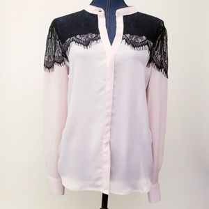 🌈LC Lauren Conrad Pink Black Lacey Blouse Med🌈
